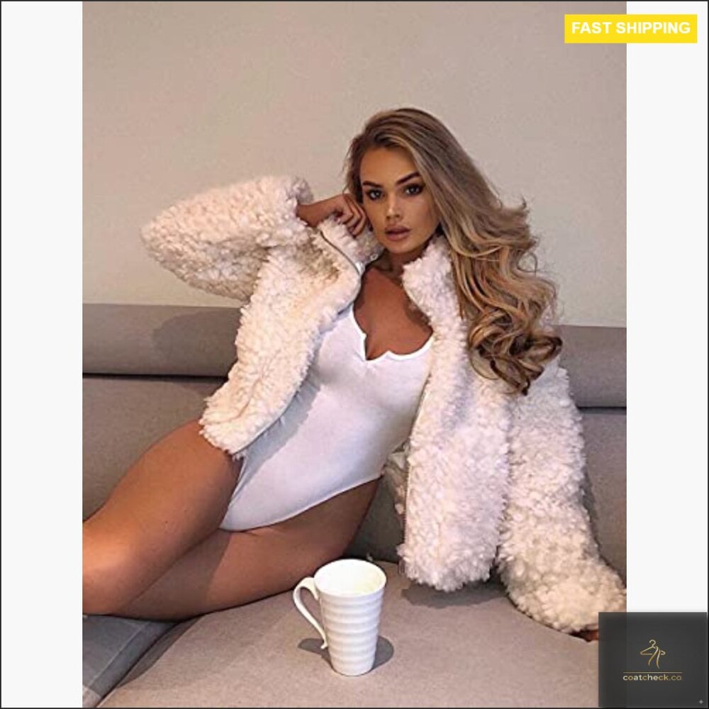 Oversized Teddy Boucle Faux Fur Jacket Zip Up Chic Winter Snug Coat - Picture 3 of 6